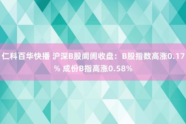 仁科百华快播 沪深B股阛阓收盘：B股指数高涨0.17% 成份B指高涨0.58%