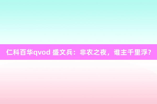 仁科百华qvod 盛文兵：非农之夜，谁主千里浮？