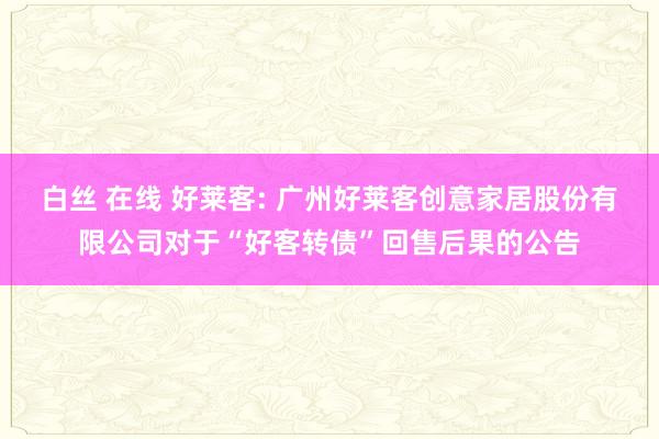 白丝 在线 好莱客: 广州好莱客创意家居股份有限公司对于“好客转债”回售后果的公告