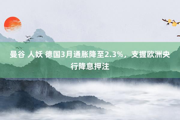 曼谷 人妖 德国3月通胀降至2.3%，支握欧洲央行降息押注