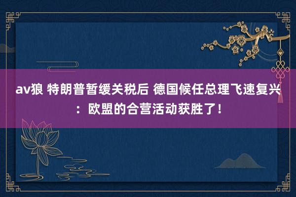 av狼 特朗普暂缓关税后 德国候任总理飞速复兴：欧盟的合营活动获胜了！