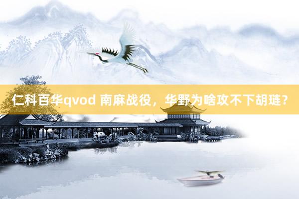 仁科百华qvod 南麻战役，华野为啥攻不下胡琏？