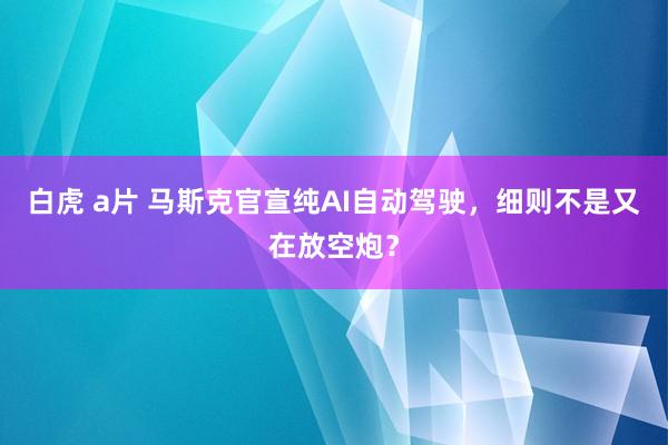 白虎 a片 马斯克官宣纯AI自动驾驶，细则不是又在放空炮？