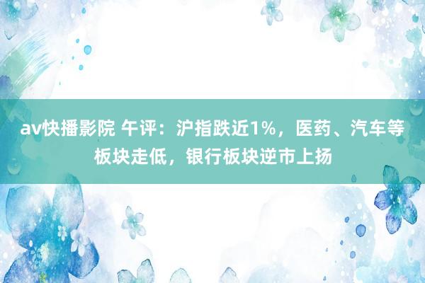 av快播影院 午评：沪指跌近1%，医药、汽车等板块走低，银行板块逆市上扬